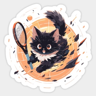 Energetic fluffy cat playing tennis (white) Sticker